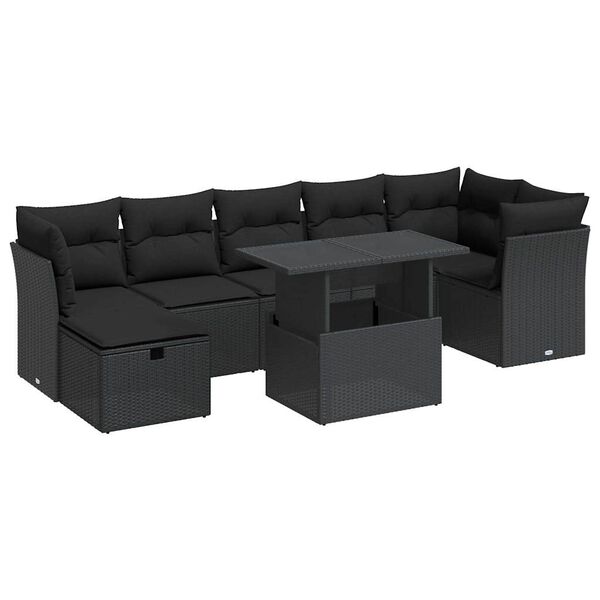 vidaXL Set Divani da Giardino con Cuscini 8 pz Nero in Polyrattan