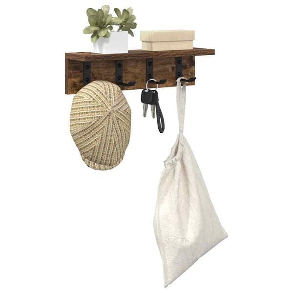 vidaXL Appendiabiti a muro Rovere fum&eacute; 40 x 10,5 x 10,5 cm