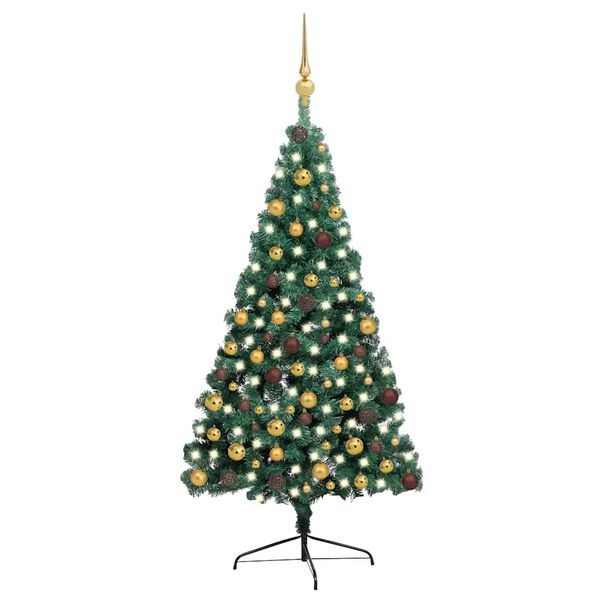 vidaXL Set Albero Natale Artificiale a Met&agrave; LED e Palline Verde 210 cm