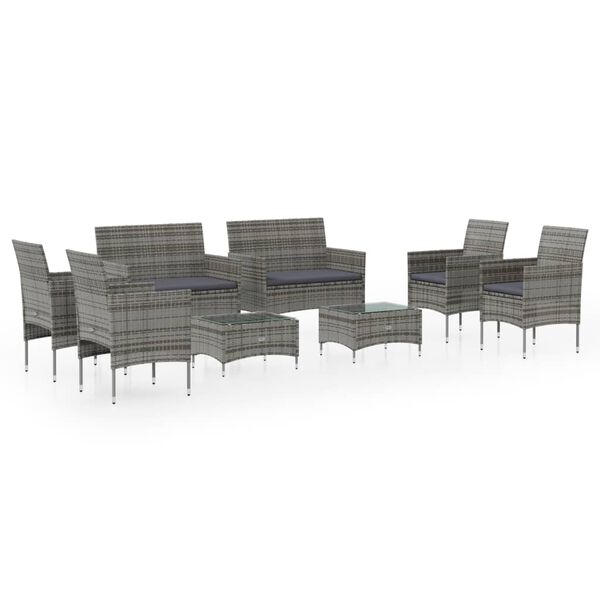 vidaXL Set Divani da Giardino 8 pz con Cuscini in Polyrattan Grigio