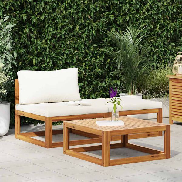 vidaXL Set Divani da Giardino 3 pz con Cuscini Crema in Legno Acacia