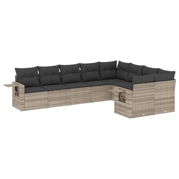 vidaXL Set Divano da Giardino 9pz con Cuscini Grigio Chiaro Polyrattan