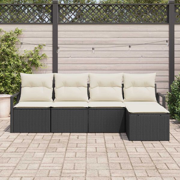 vidaXL Set di divani con cuscino 5 pcs Nero e Crema polyrattan