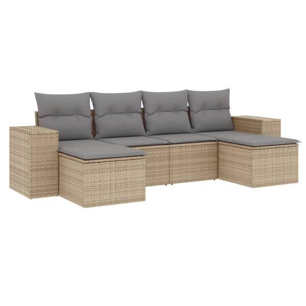 vidaXL Set Divano da Giardino 6 pz con Cuscini Beige in Polyrattan