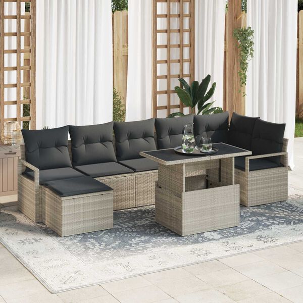 vidaXL Set Divano da Giardino 8 pcs Grigio chiaro Poly Rattan