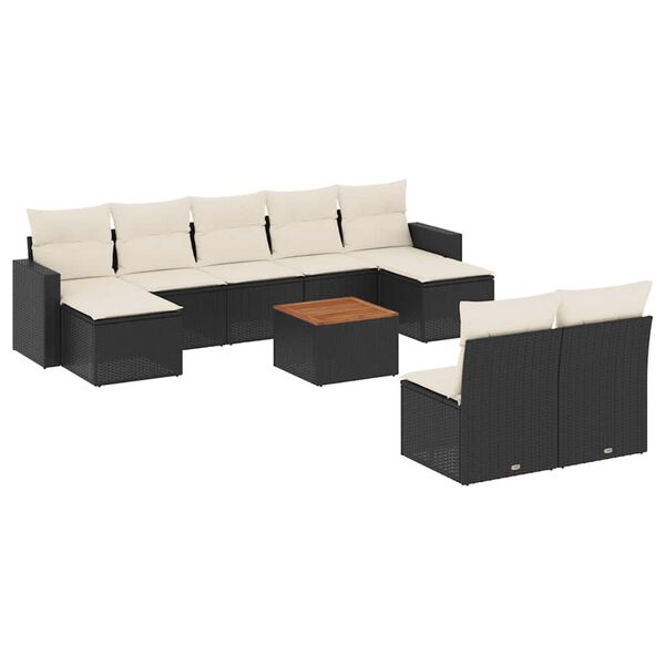 vidaXL Set Divani da Giardino 10pz con Cuscini in Polyrattan Nero