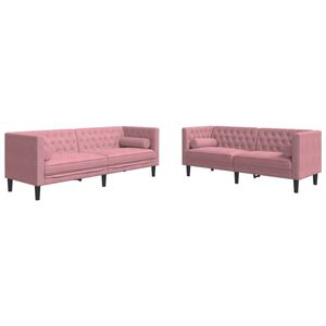 vidaXL Set Divani Chesterfield 2pz con Cuscini Rosa Velluto
