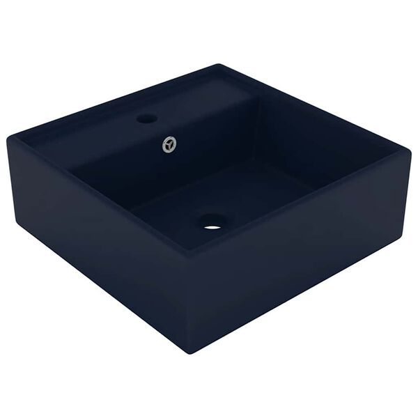 vidaXL Lavabo Troppopieno Quadrato Blu Scuro Opaco 41x41cm Ceramica
