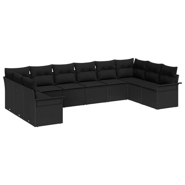 vidaXL Set Divano da Giardino con cuscino 10 pcs Nero polyrattan