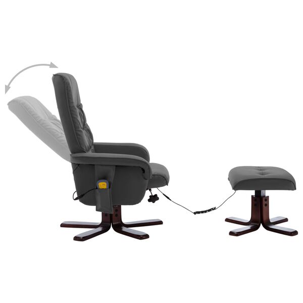 vidaXL Poltrona Massaggio Reclinabile e Poggiapiedi Grigia Similpelle