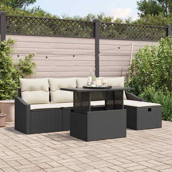 vidaXL Set Divano da Giardino con cuscino 6 pcs Nero Poly Rattan