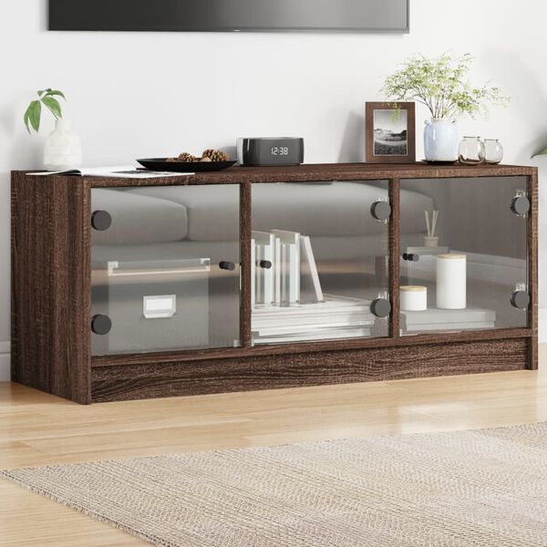 vidaXL Mobile Porta TV con Ante in Vetro Rovere Marrone 102x37x42 cm