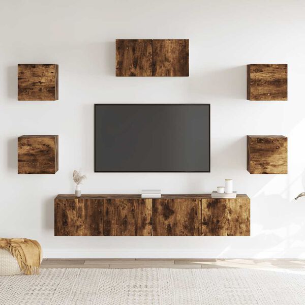vidaXL Set di Mobili Porta TV 7 pz Rovere Fumo in Legno Multistrato