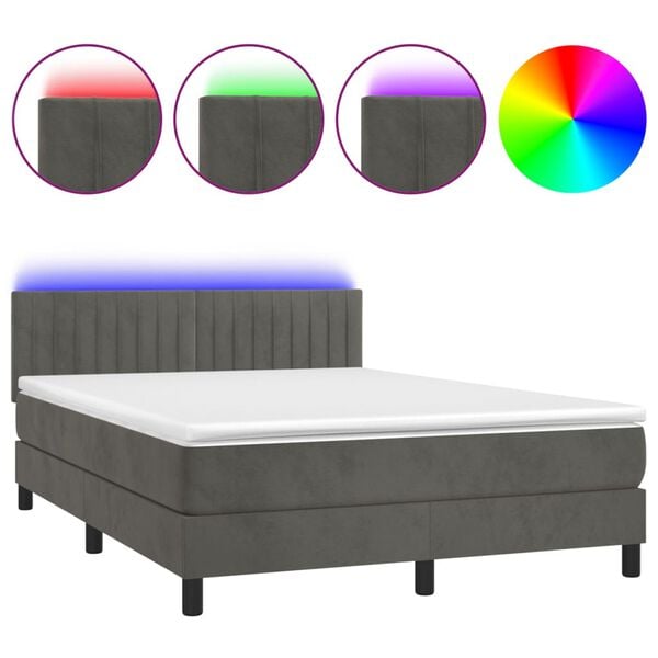 vidaXL Letto a Molle con Materasso e LED Grigio Scuro 140x200 cm