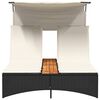 vidaXL Lettino Prendisole Doppio Baldacchino e Cuscini Nero Polyrattan
