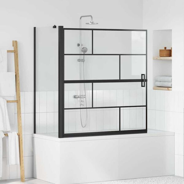 vidaXL Schermo per Bagno e Doccia Nero e trasparente 116 x 68 x 128 cm