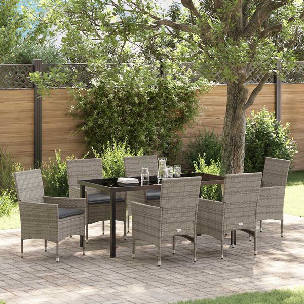 vidaXL Set da Pranzo per Giardino con cuscino 7 pcs Grigio polyrattan