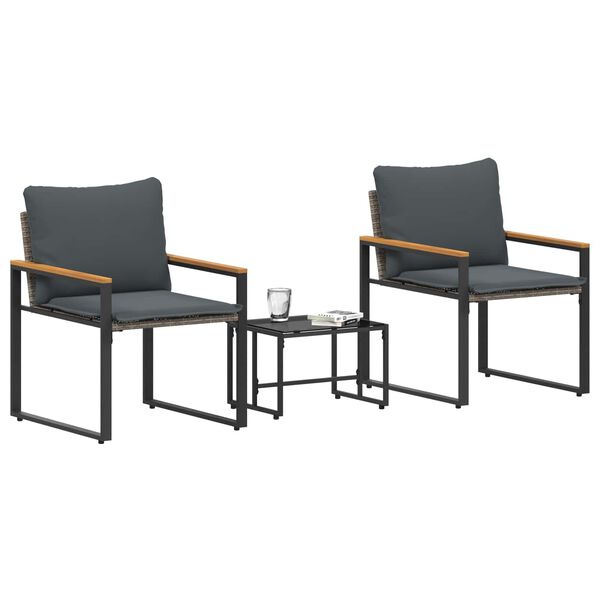vidaXL Set di Mobili con cuscino 3 pcs Grigio e Grigio Scuro Rattan