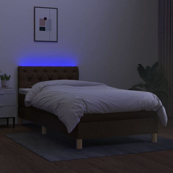 vidaXL Letto a Molle Materasso e LED Marrone Scuro 80x200cm in Tessuto