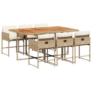 vidaXL Set da Pranzo da Giardino 7 pz con Cuscini Beige in Polyrattan