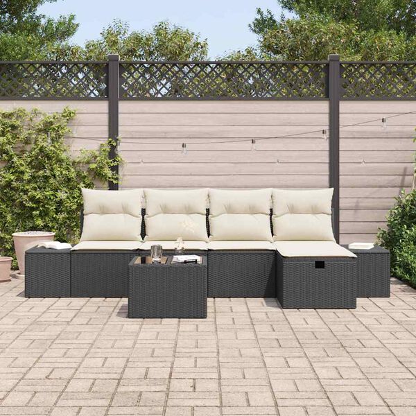 vidaXL Set Divano da Giardino con cuscino 6 pcs Nero polyrattan