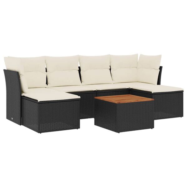 vidaXL Set Divani da Giardino con Cuscini 7pz Nero Polyrattan