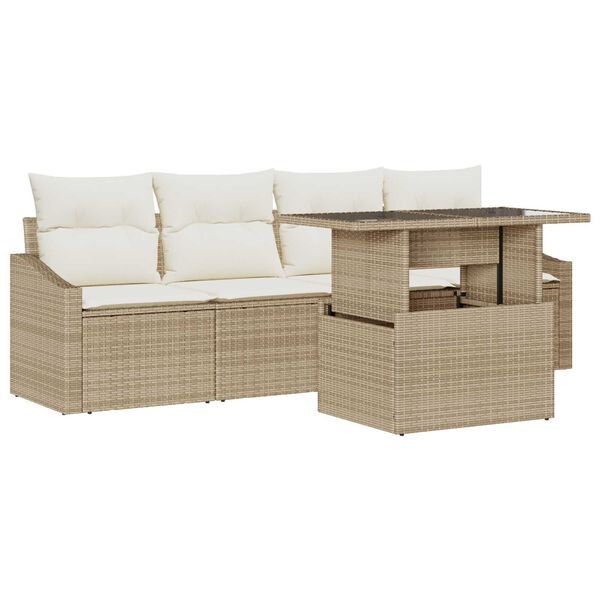 vidaXL Set Divano da Giardino 5 pcs Beige Poly Rattan