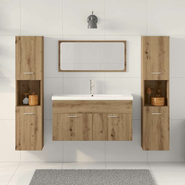 vidaXL Set Mobili da Bagno 4 pz Rovere Artigianale Legno Multistrato