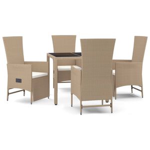 vidaXL Set da Pranzo da Giardino 5 pz con Cuscini Beige in Polyrattan