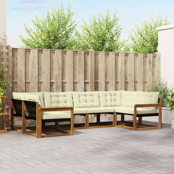 vidaXL Set di divani da esterno con cuscino 6 pcs Naturale e Crema