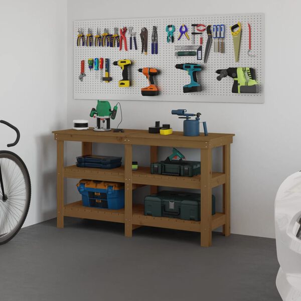 vidaXL Banco da Lavoro Ambra 142,5x50x80 cm in Legno Massello di Pino