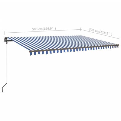 vidaXL Tenda da Sole Retrattile Manuale con LED 5x3 m Blu e Bianca