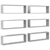 vidaXL Mensole Parete Cubo 6pz Grigio Cemento 80x15x26,5cm Multistrato