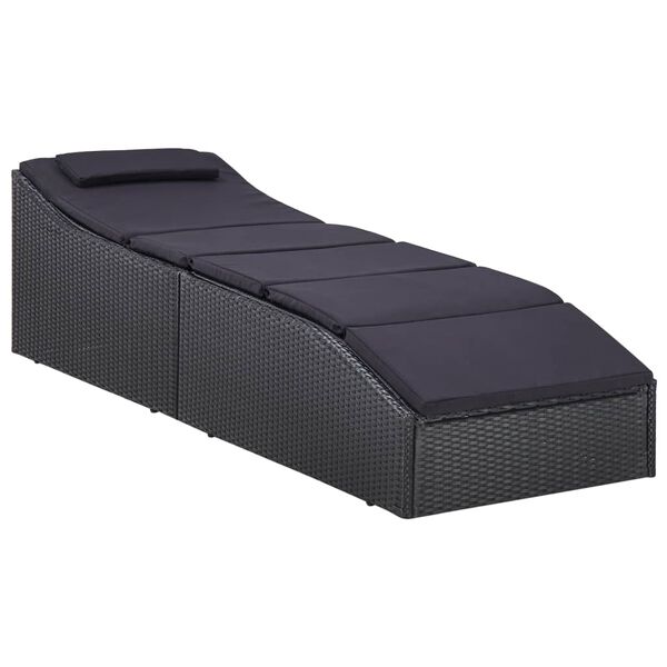 vidaXL Lettino Prendisole con Cuscino in Polyrattan Nero