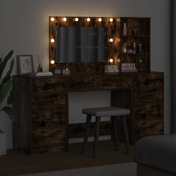 vidaXL Tavolo da Trucco 3 pcs Rovere fum&eacute; Legno multistrato