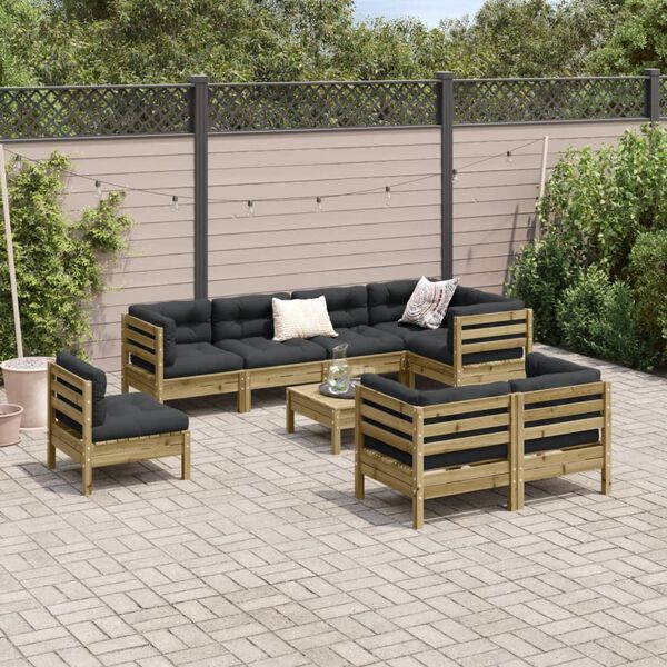 vidaXL Set Divani da Giardino 9pz con Cuscini Legno Impregnato di Pino