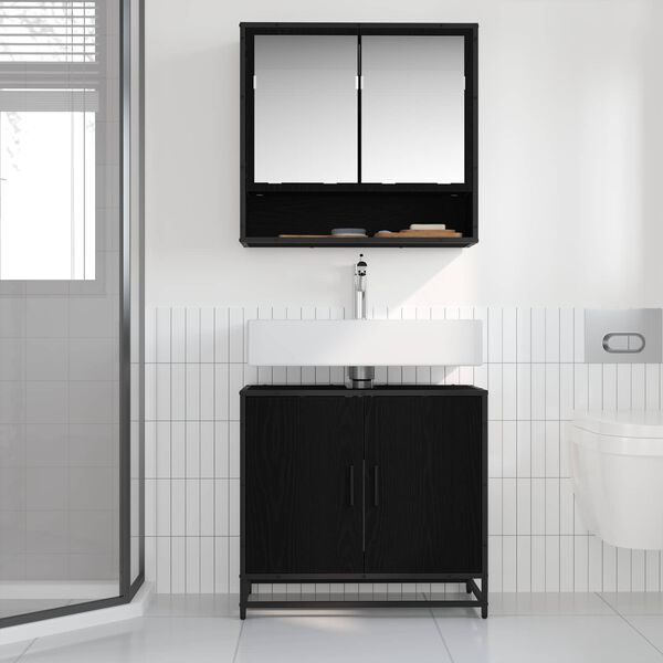 vidaXL Armadio per Lavabo da Bagno Rovere Nero 65 x 33 x 60 cm