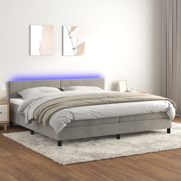 vidaXL Letto a Molle con Materasso e LED Grigio Chiaro 200x200 cm Velluto