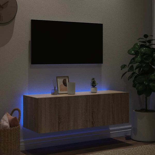 vidaXL Mobile TV a Parete con Luci LED Rovere Sonoma 100x35x31 cm