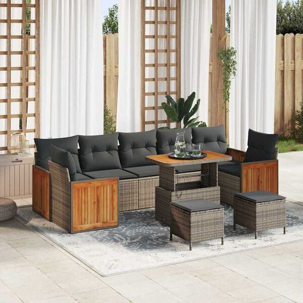 vidaXL Set Divano da Giardino con cuscino 13 pcs Grigio polyrattan