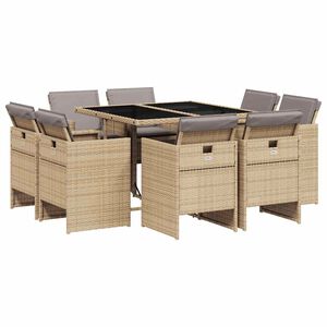 vidaXL Set Pranzo da Giardino 9 pz con Cuscini Beige Misto Polyrattan