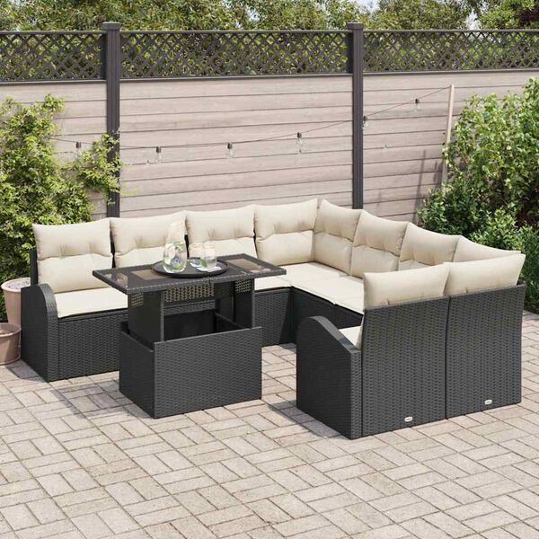 vidaXL Set Divano da Giardino 9 pcs Nero Rattan in Polipropilene