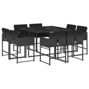 vidaXL Set da Pranzo da Giardino 9 pz con Cuscini Nero in Polyrattan