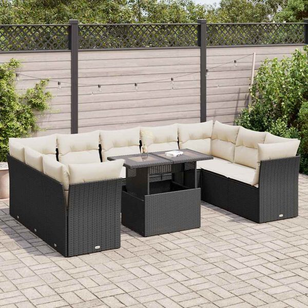 vidaXL Set Divani da Giardino 10pz con Cuscini in Polyrattan Nero