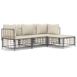 vidaXL Set Divani da Giardino 4 pz con Cuscini Antracite in Polyrattan