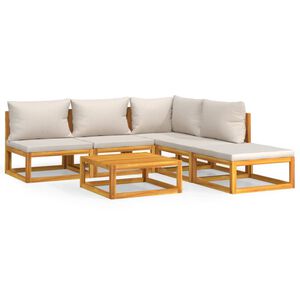 vidaXL Set Salotto Giardino 6pz Cuscini Grigio Chiaro Legno Massello