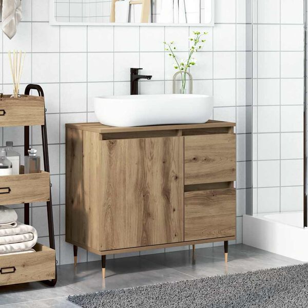 vidaXL Armadietto da Bagno Rovere Artigianale 65x33x60cm in Truciolato