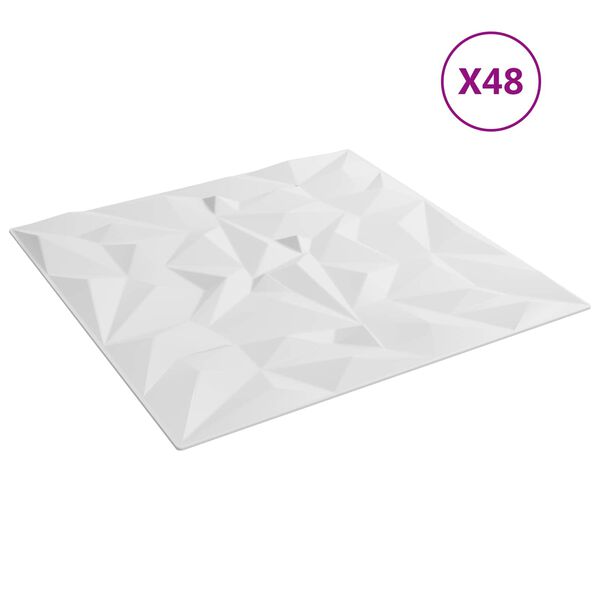 vidaXL Pannelli da parete 48 pcs Bianco 50 x 50 cm Schiuma XPS