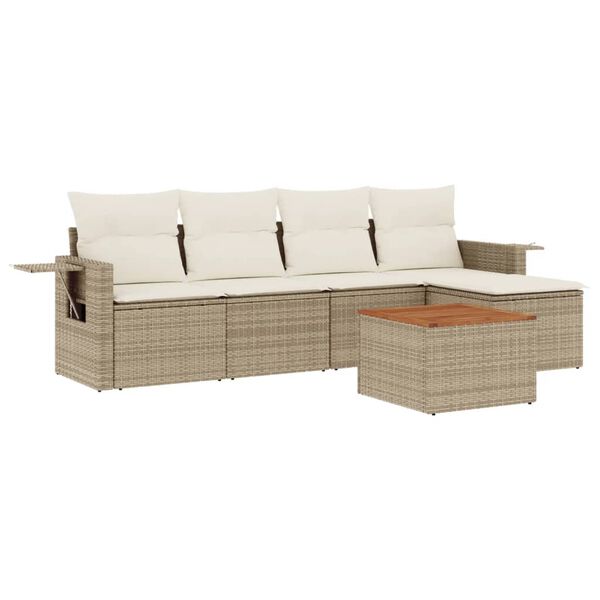vidaXL Set Divano da Giardino 6 pz con Cuscini Beige in Polyrattan