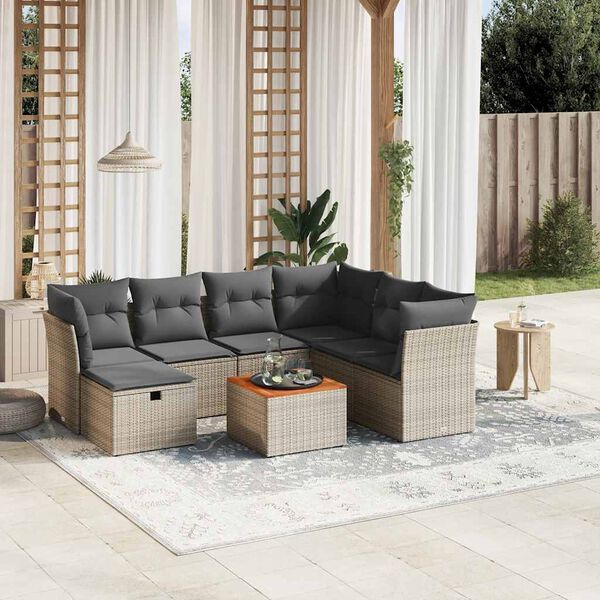 vidaXL Set Divano da Giardino 8 pz con Cuscini Grigio in Polyrattan